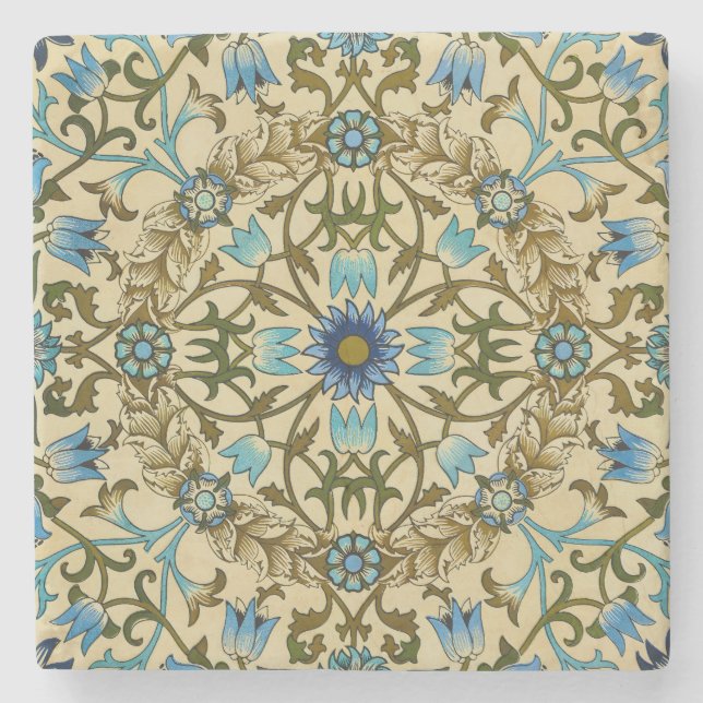 William Morris Antique 1873 Vine & Floral Pattern Stone Coaster (Front)