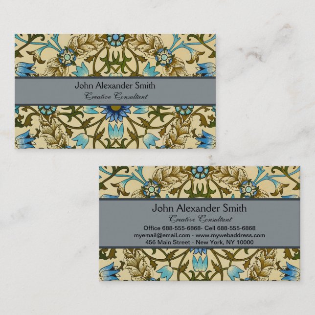 William Morris- Antique 1873 Vine & Flower Pattern Business Card (Front/Back)