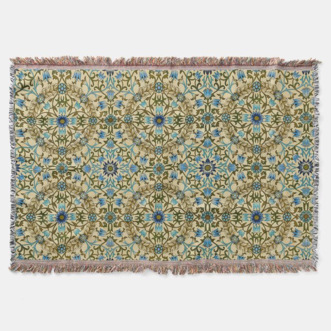 William Morris- Antique 1873 Vine & Flower Pattern Throw Blanket (Front)