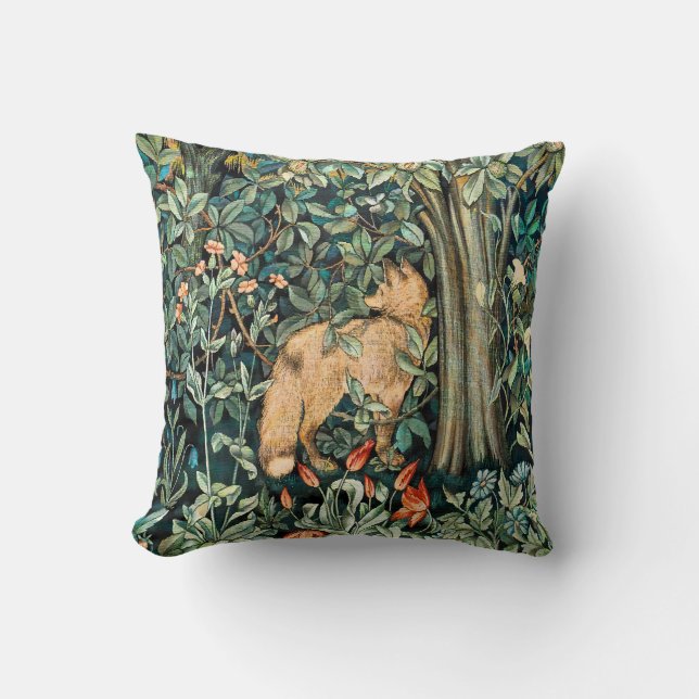 William Morris Antique Fox Forest Tapestry Art Cushion (Front)