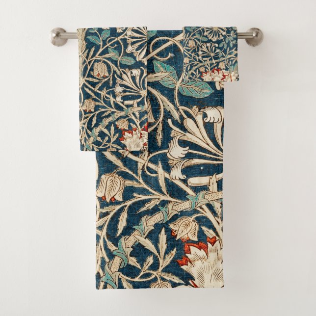 William Morris Antique Honeysuckle Floral Bath Towel Set (Insitu)