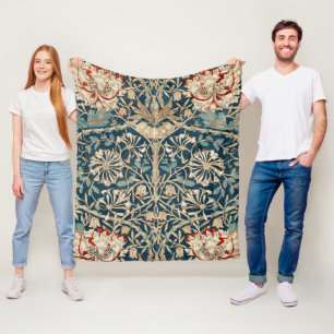 William Morris Antique Honeysuckle Floral Fleece Blanket