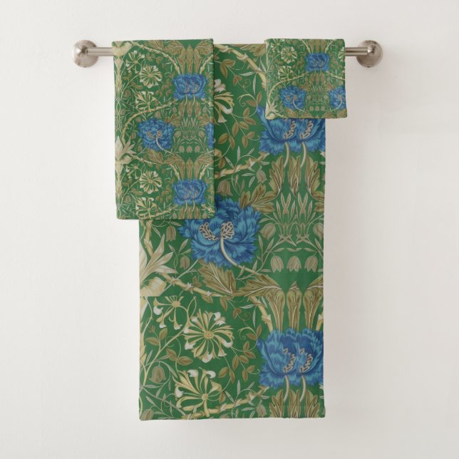 William Morris Antique Honeysuckle Floral Pattern  Bath Towel Set (Insitu)