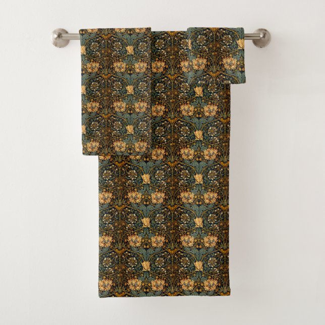 William Morris Antique Honeysuckle Floral Pattern Bath Towel Set (Insitu)