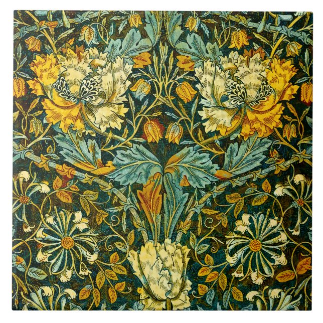William Morris Antique Honeysuckle Floral Pattern Ceramic Tile (Front)