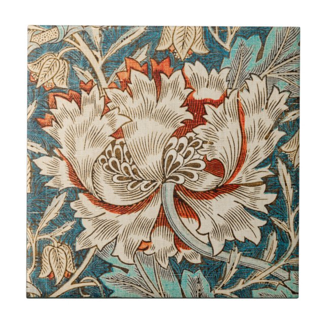 William Morris Antique Honeysuckle Floral Pattern Ceramic Tile (Front)
