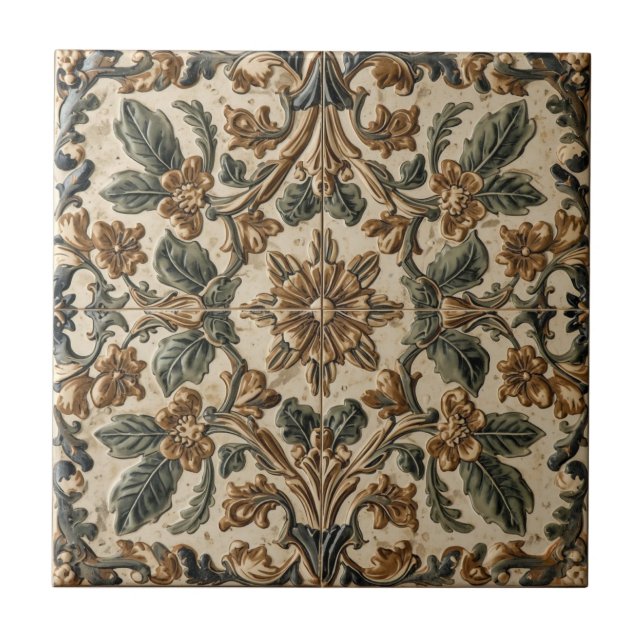 William Morris Antique Honeysuckle Floral Pattern Ceramic Tile (Front)