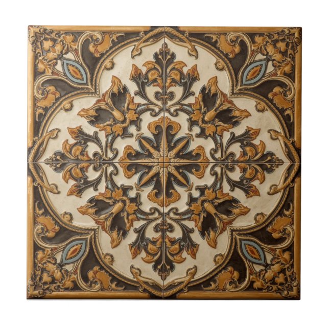 William Morris Antique Honeysuckle Floral Pattern Ceramic Tile (Front)