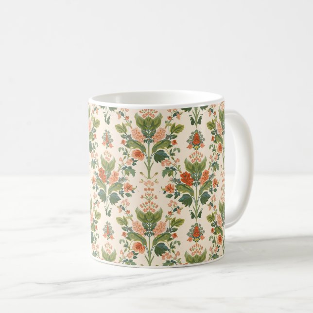 William Morris Antique Honeysuckle Floral Pattern Coffee Mug (Front Right)