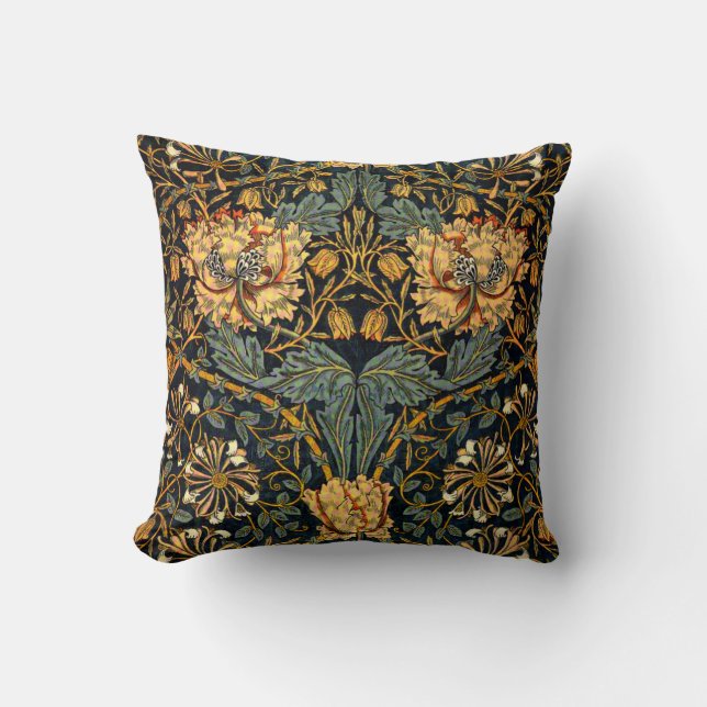 William Morris Antique Honeysuckle Floral Pattern Cushion (Front)