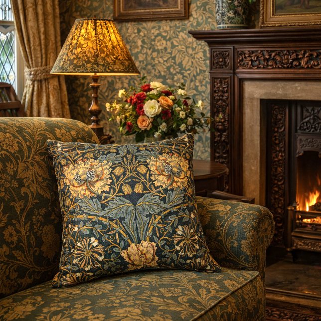 William Morris Antique Honeysuckle Floral Pattern Cushion (Creator Uploaded)