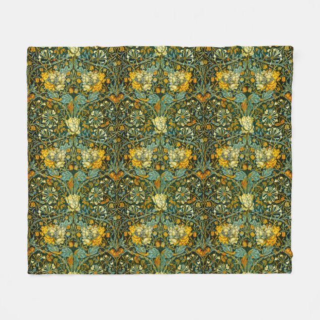 William Morris Antique Honeysuckle Floral Pattern Fleece Blanket (Front (Horizontal))