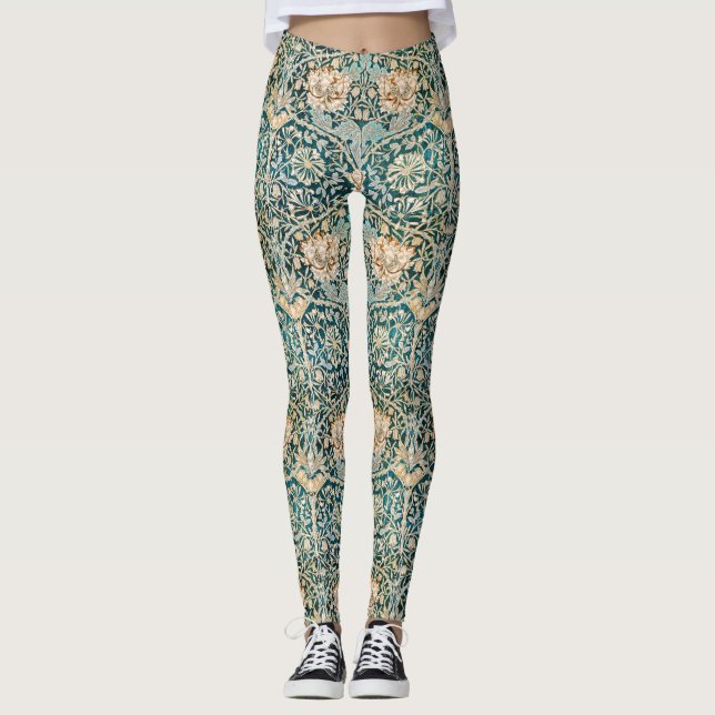 William Morris Antique Honeysuckle Floral Pattern Leggings (Front)