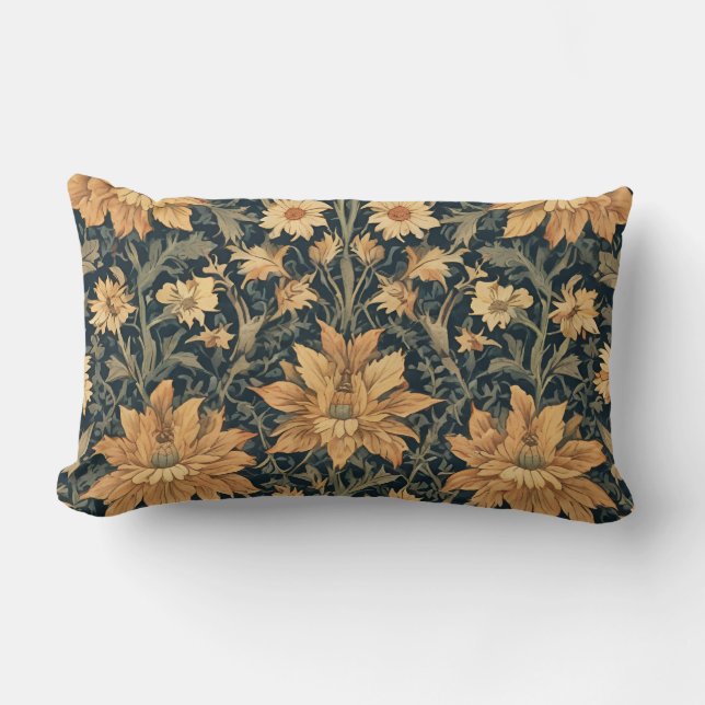 William Morris Antique Honeysuckle Floral Pattern Lumbar Cushion (Front)
