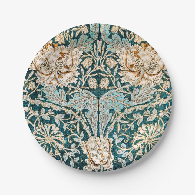 William Morris Antique Honeysuckle Floral Pattern Paper Plate (Front)
