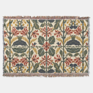 William Morris Antique Honeysuckle Floral Pattern Throw Blanket