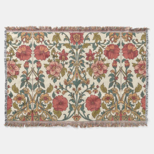 William Morris Antique Honeysuckle Floral Pattern Throw Blanket