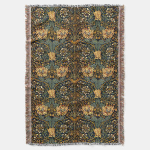 William Morris Antique Honeysuckle Floral Pattern Throw Blanket