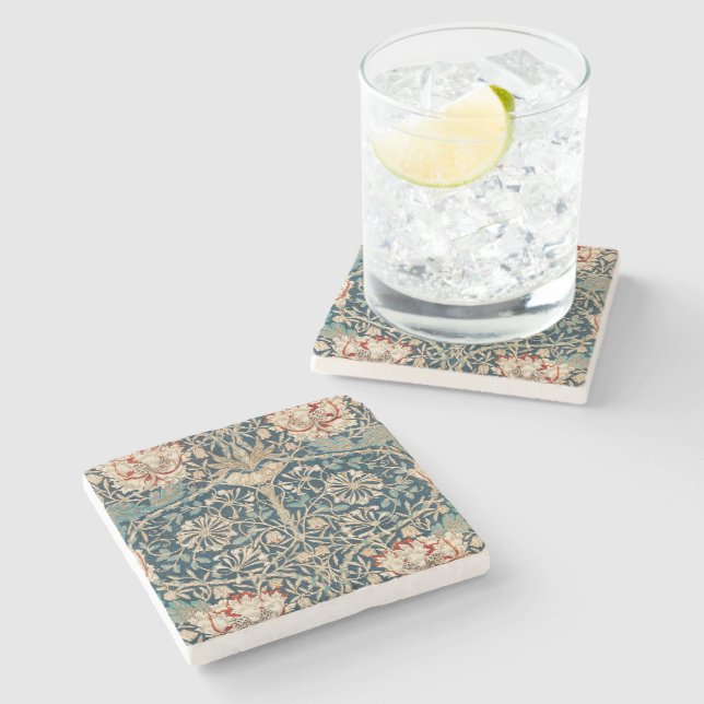 William Morris Antique Honeysuckle Floral Stone Coaster (Side)