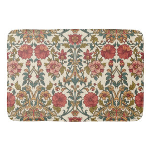 William Morris Antique pink roses Floral Pattern Bath Mat