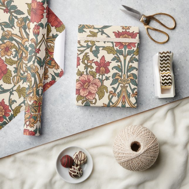 William Morris Antique pink roses Floral Pattern Wrapping Paper (Crafts)