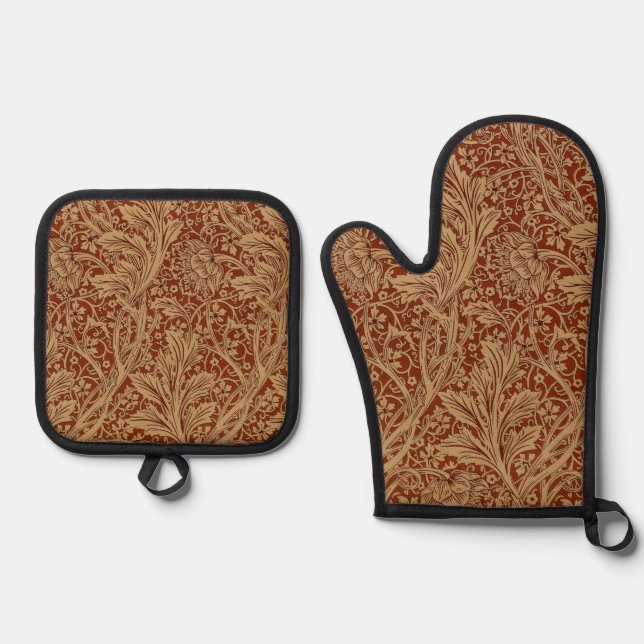 William Morris Arcadia Floral Garden Flower Classi Oven Mitt & Pot Holder Set (Front)