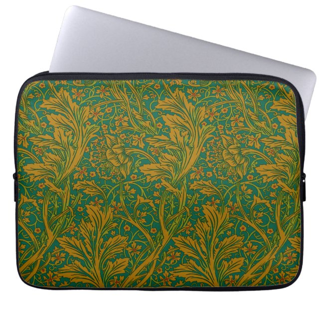 William Morris Arcadia Floral Pattern Green Golden Laptop Sleeve (Front)