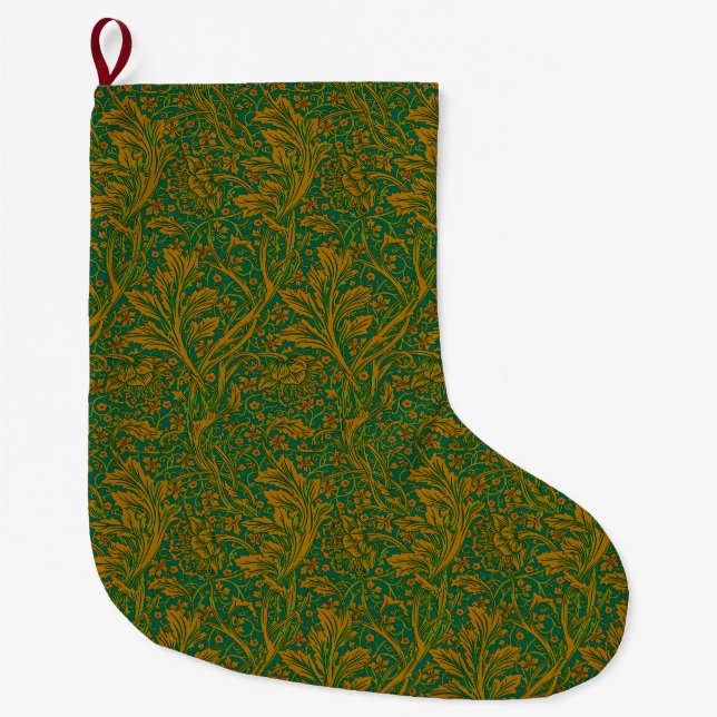 William Morris Arcadia Floral Pattern Green Golden Large Christmas Stocking (Front)