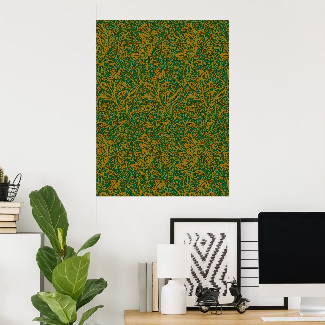 William Morris Arcadia Floral Pattern Green Golden Poster (Home Office)