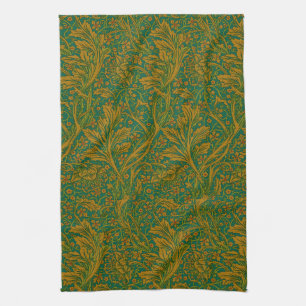 William Morris Arcadia Floral Pattern Green Golden Tea Towel
