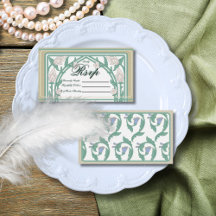 William Morris Art Deco Floral Green RSVP Card