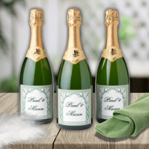 William Morris Art Deco Floral Green Vines Sparkling Wine Label