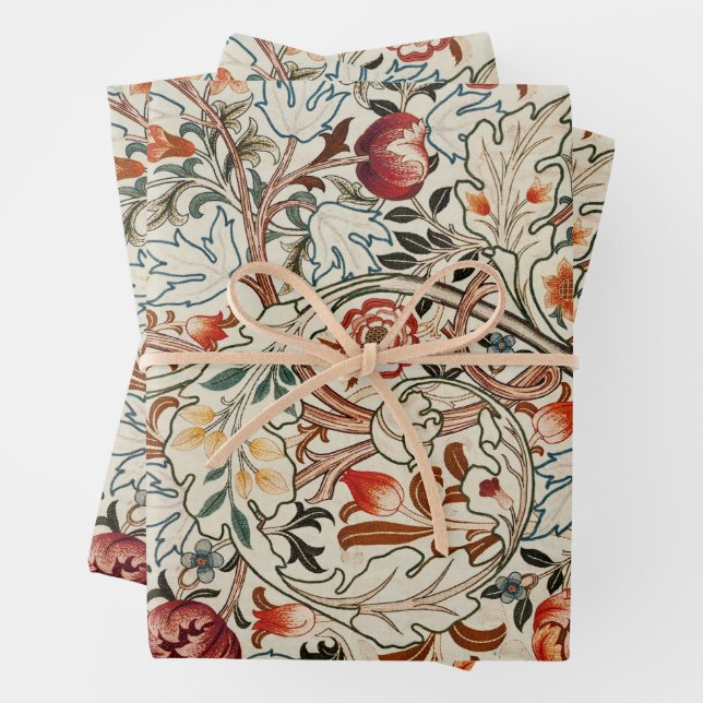 William Morris art floral colourful wrapping paper (In situ)