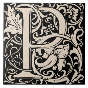 William Morris Art Nouveau Alphabet Leaf Letter P Ceramic Tile