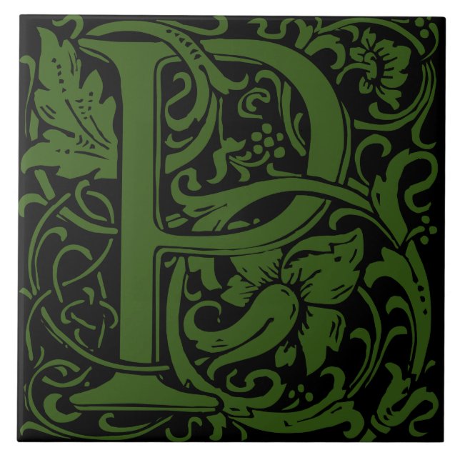 William Morris Art Nouveau Alphabet Leaf Letter P Ceramic Tile (Front)