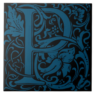 William Morris Art Nouveau Alphabet Leaf Letter P Ceramic Tile
