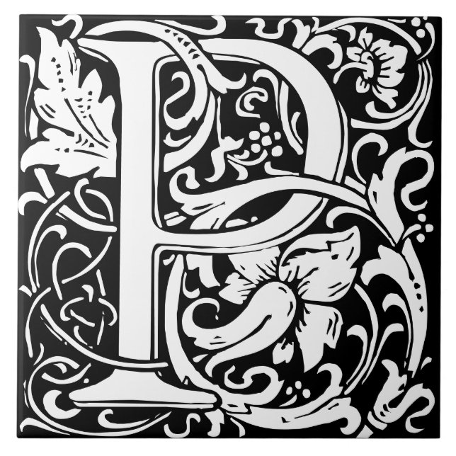 William Morris Art Nouveau Alphabet Leaf Letter P Ceramic Tile (Front)