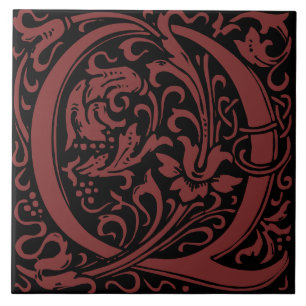 William Morris Art Nouveau Alphabet Leaf Letter Q Ceramic Tile