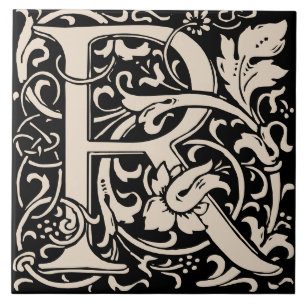 William Morris Art Nouveau Alphabet Leaf Letter R Ceramic Tile