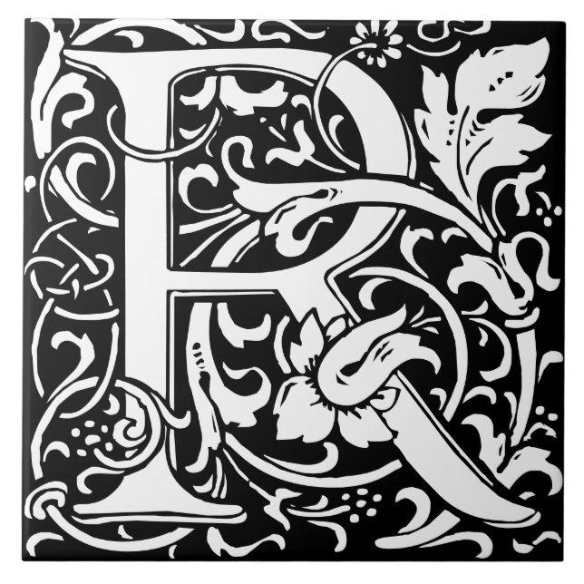 William Morris Art Nouveau Alphabet Leaf Letter R Ceramic Tile (Front)