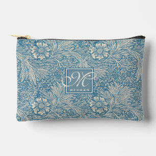 William Morris, Art Nouveau Blue Marigold Monogram Accessory Pouch