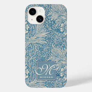 William Morris, Art Nouveau Blue Marigold Monogram Case-Mate iPhone 14 Case