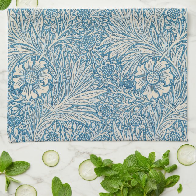 William Morris - Art Nouveau Blue Marigold Tea Towel (Folded)