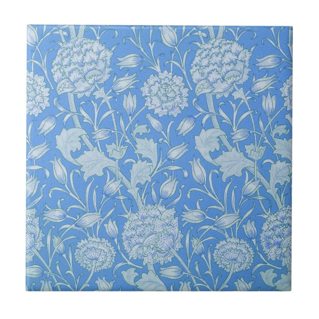 William Morris - Art Nouveau Blue Wild Tulips Ceramic Tile (Front)