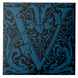 William Morris Art Nouveau Floral Initial Letter U Ceramic Tile