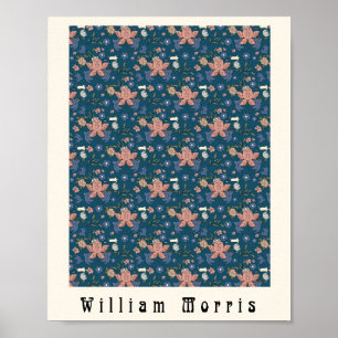 William Morris art nouveau flower design blue Poster