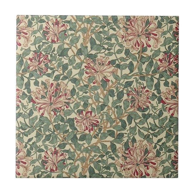 William Morris - Art Nouveau Honeysuckle & Leaves Ceramic Tile (Front)