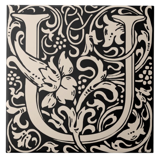 William Morris Art Nouveau Initial Floral Letter U Ceramic Tile (Front)