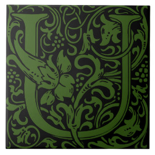 William Morris Art Nouveau Initial Floral Letter U Ceramic Tile
