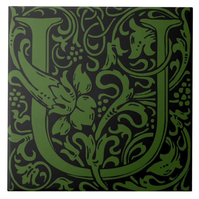 William Morris Art Nouveau Initial Floral Letter U Ceramic Tile (Front)
